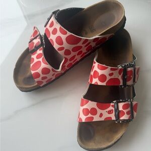 Birkenstock Womens Sandals with Red Dot Pattern